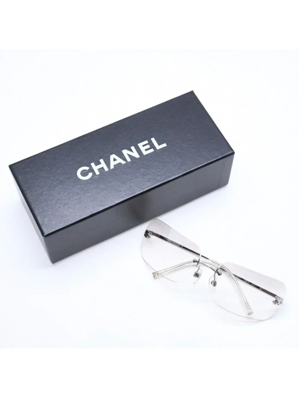 Chanel Rimless Sunglasses Eyewear CC Logo Silver Gray